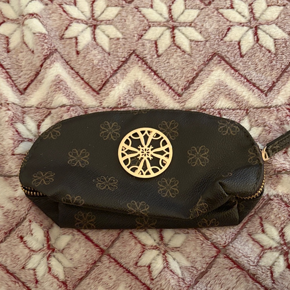 Black Leather Clutch with Gold Accents